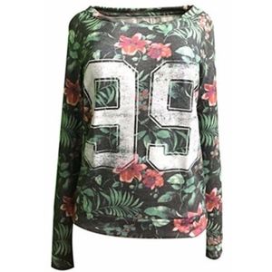 So Junior's Tropical Graphic Long Sleeve Knit Top